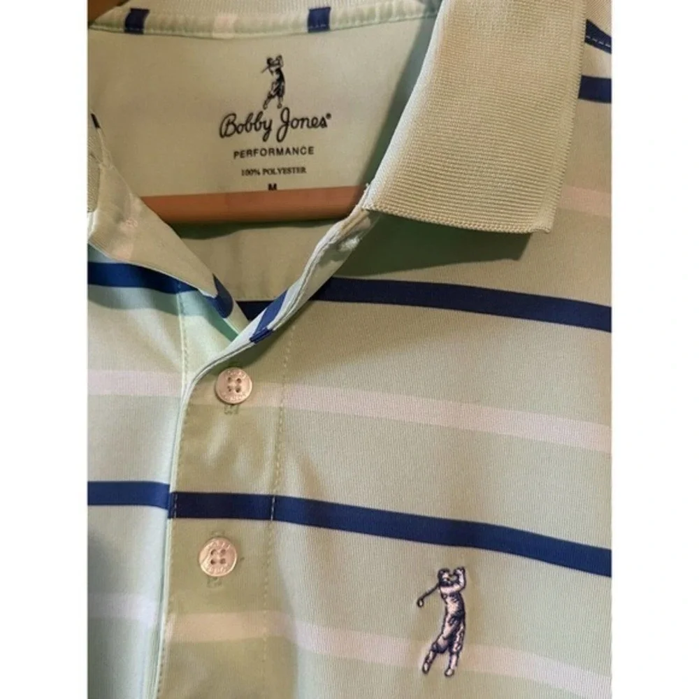 Bobby Jones Performance Golf Polo‎ sz M green with blue stripes - Picture 3 of 3